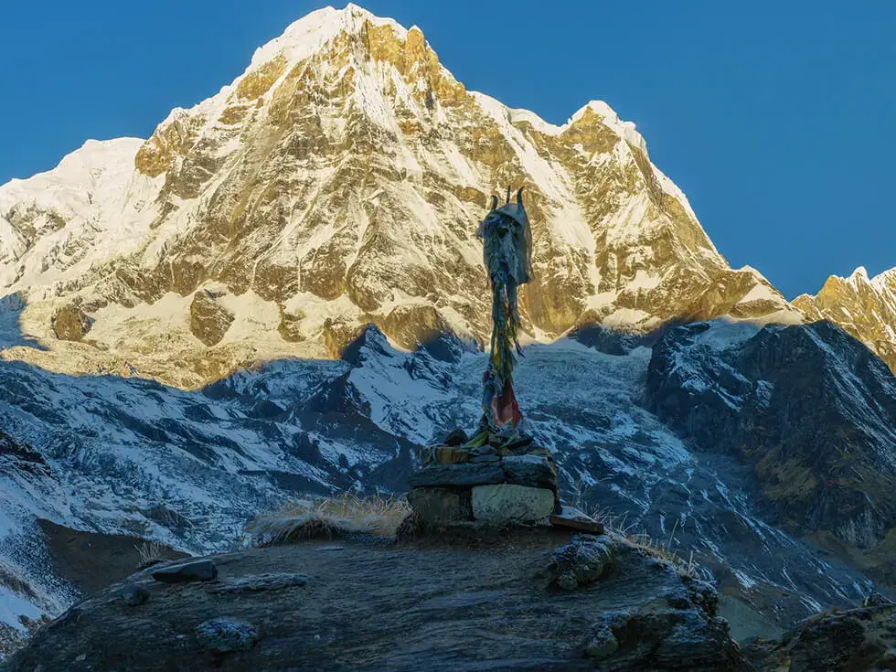 Sunrise at Annapurna south at Annapurna base camp trek