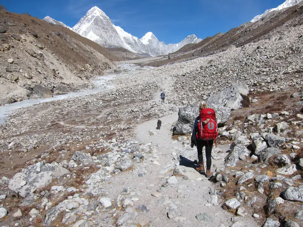 trekkers trekking to Gorakshep