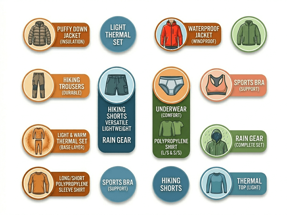 body wear items for Annapurna Circuit Trek